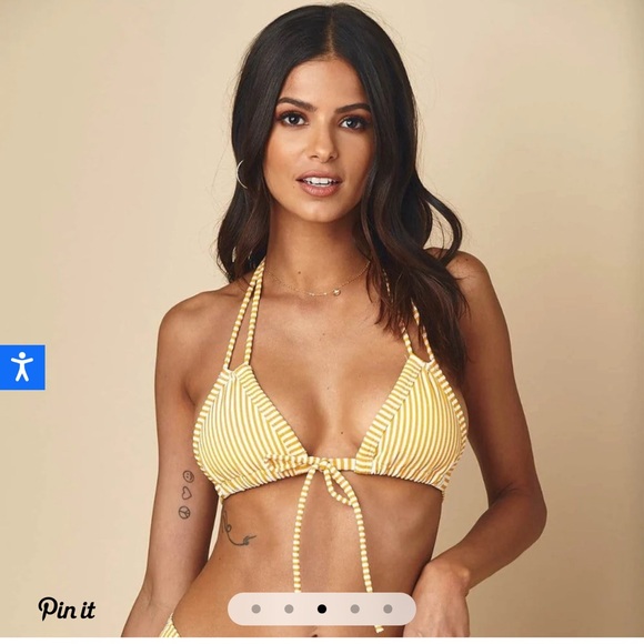 Canary Stripe Euro Bow Bikini Top and bottom. Top is Large and bottoms Medium. - Picture 1 of 3